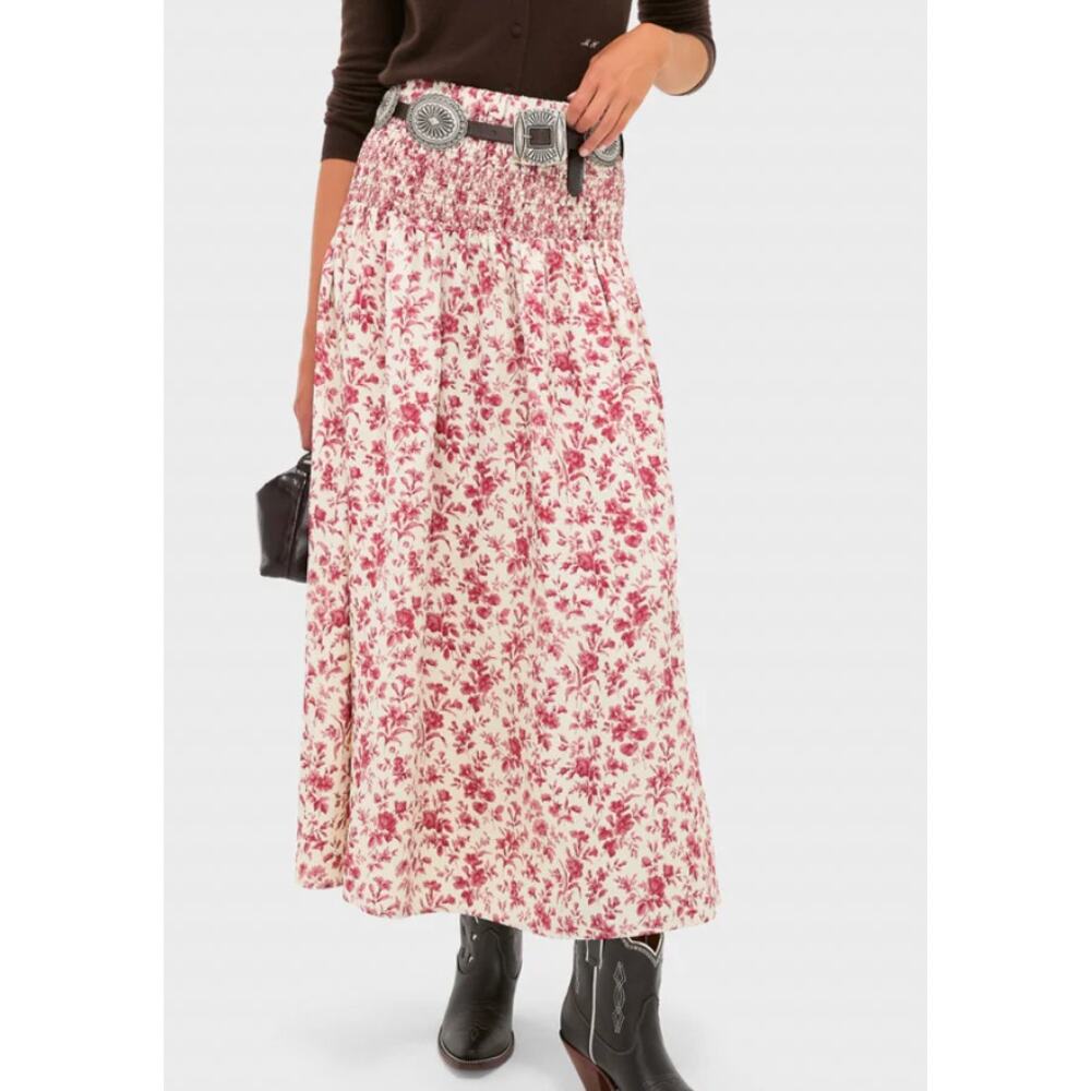Tuckernuck Pomegranate Bloom Red Floral Smocked Benson Skirt. Small